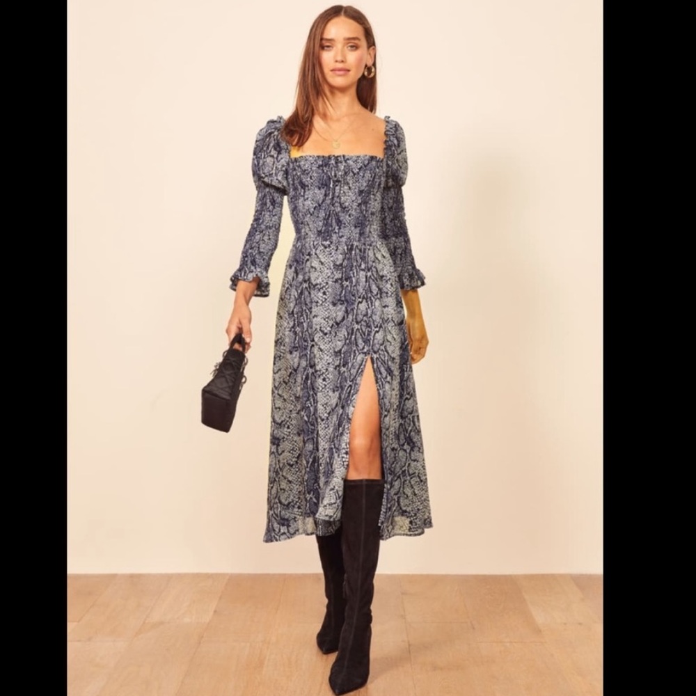 • Reformation • Rosamund Serpentine Blue Dress